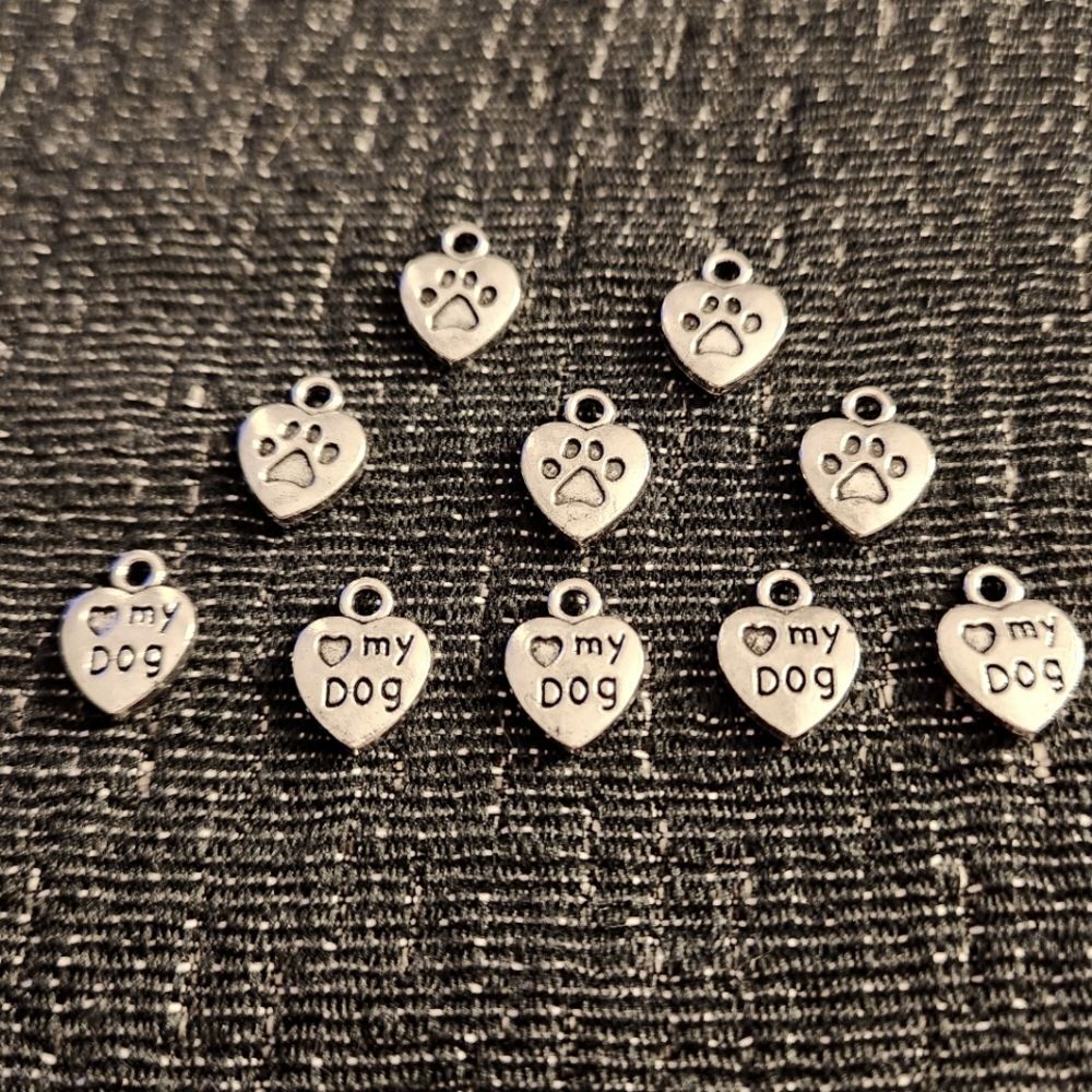 Love My Dog Tibetan Silver Charms, lot of 10